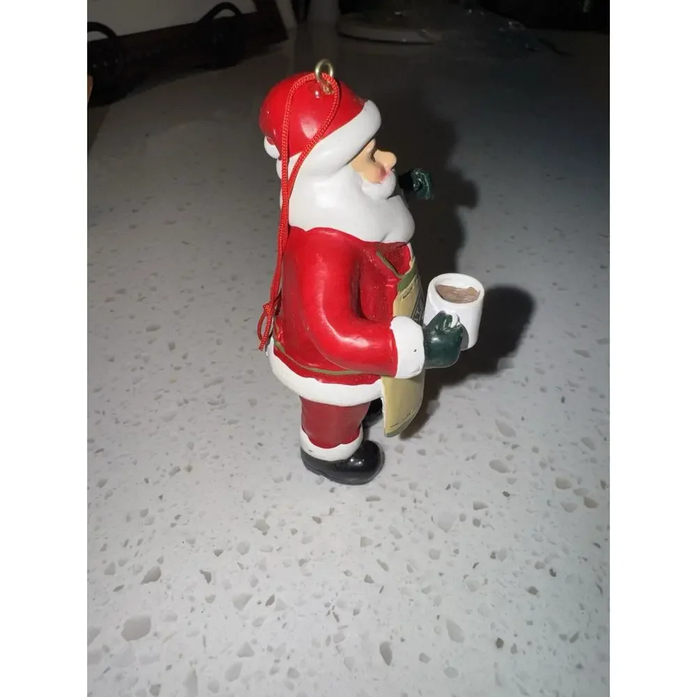 Santa Claus Coffee Figurine Hanging Painted Resin Christmas Multicolor Ornament